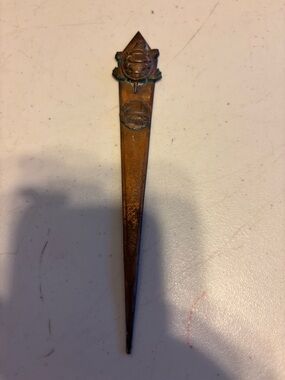 Antique Brass-Tone Letter Opener with Decorative Crest